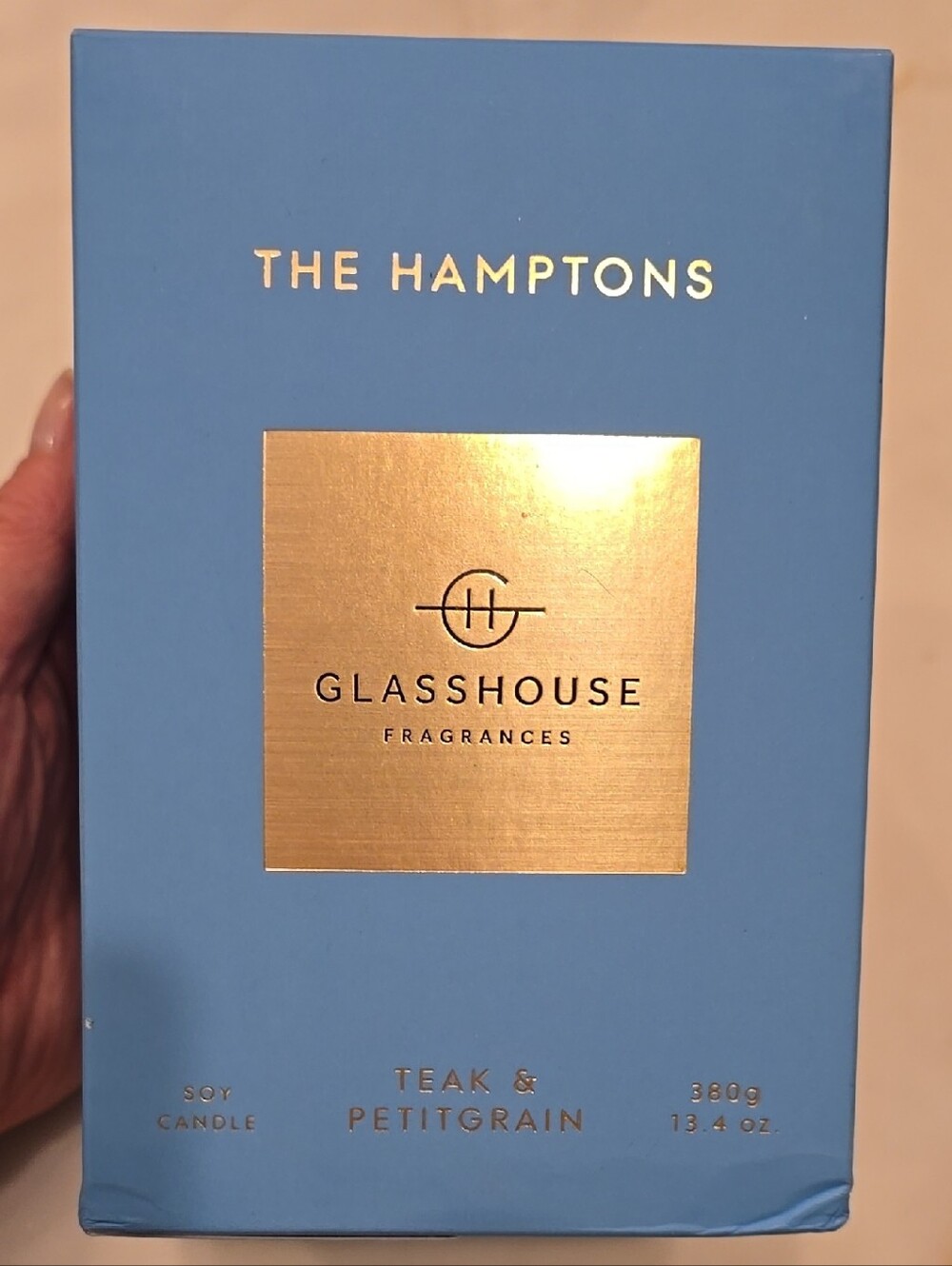 The Hamptons Teak & Petitgrain Soy Candle - Blue